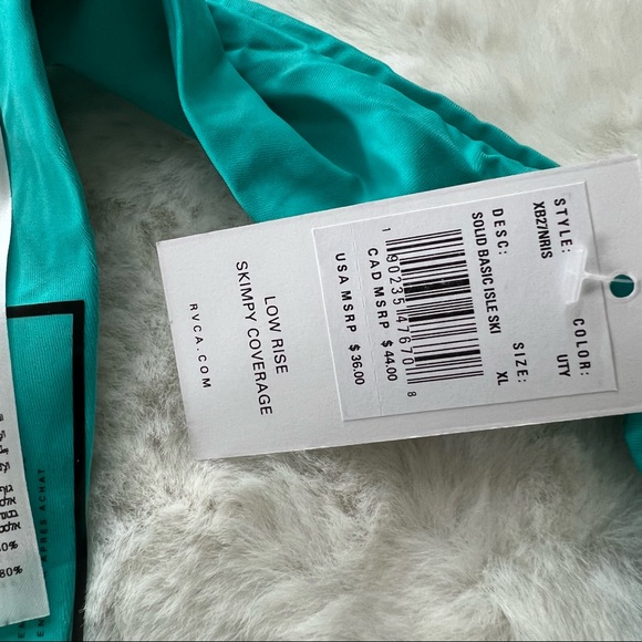 NEW RVCA Teal Blue Brazilian Cheeky Bikini Bottoms Size XL - Picture 3 of 5